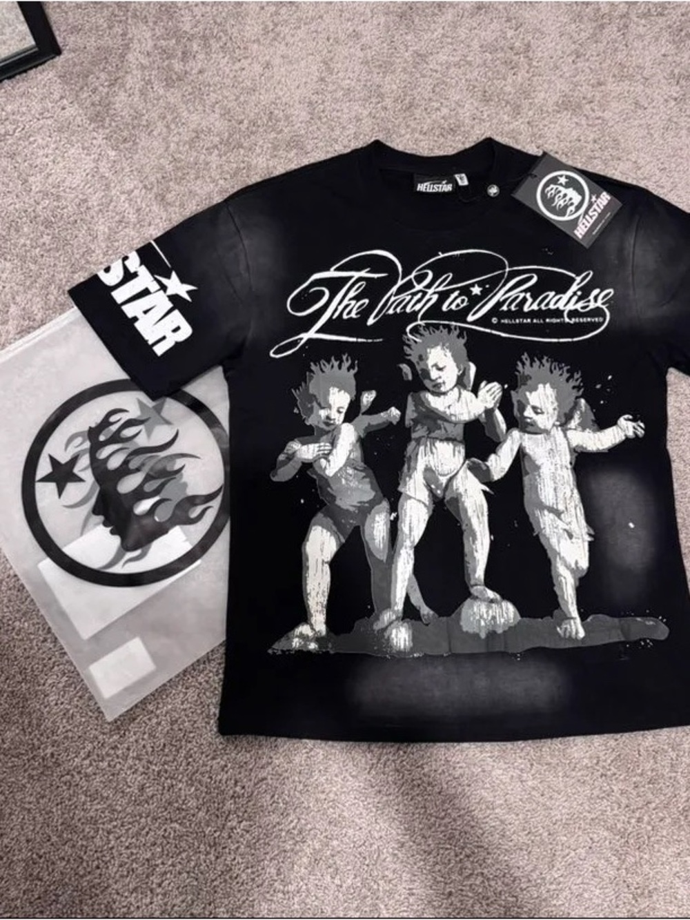 Black and Grey Hellstar Graphic Tee shirt